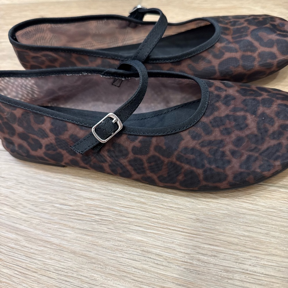 Zara Brown Leopard Print Mary Jane Flats